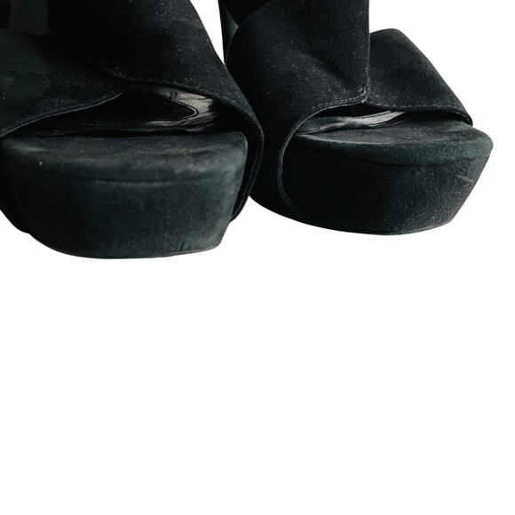 DVF Suede Criss Cross Open Toe Heel 6 Black Sandal Chunky Dance Party - Picture 7 of 7